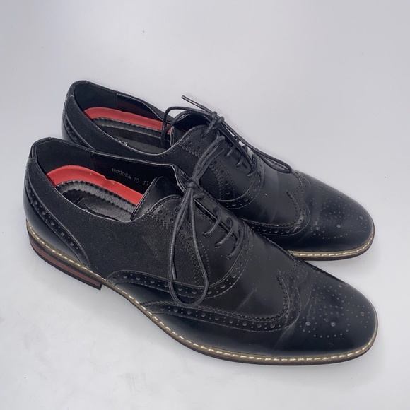 Parrazo Men's Size 11 Dress Shoes Black Wing Tip Block Hill Lace Fashion Oxford - Picture 16 of 16